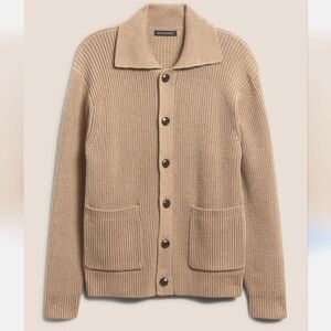 Banana Republic Dante Ribbed Chunky Knit Collar Cardigan Khaki Tan Size L